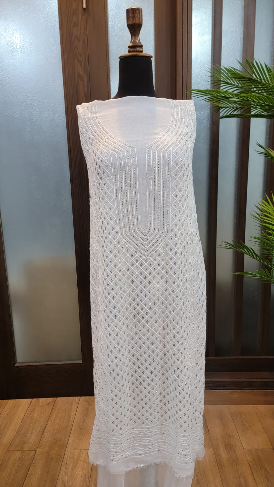 Kamdani mukaish work Color white only (Dyeable) 2 piece